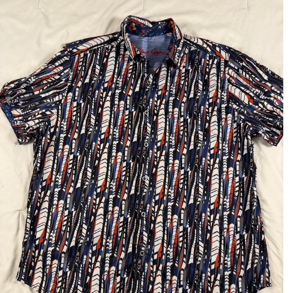 Robert Graham‎ Mens XL Short Sleeve Button Down Shirt Blue Geometric Arrow Print